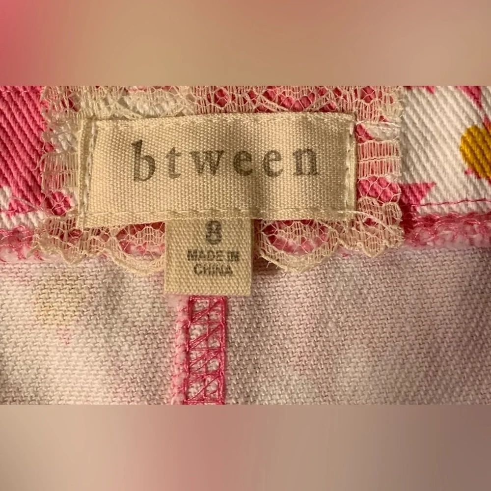 NWT Outfit: Overall Skirt of Pink Denim w White Daisy Print + Pink Top - Picture 5 of 7